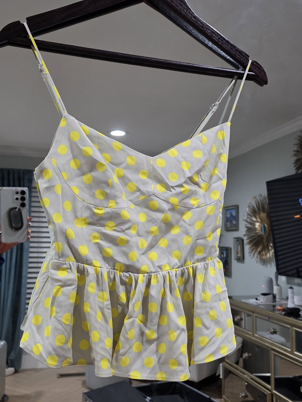 Yellow Polka Dot Peplum Cami Top